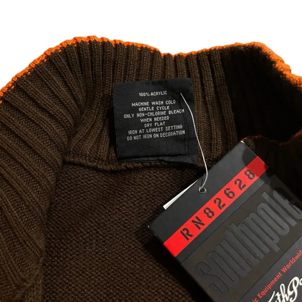 Y2K Southpole Ribbed Full Zip Mock Neck Sweater Cardigan Brown Orange Trim XL
